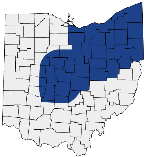 Map of ohio with counties filled in blue to indicate Perfect Power Wash's service area