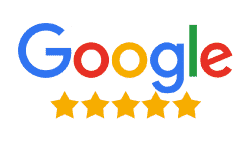 Google logo with five stars below it