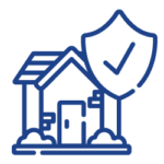 Outline of icon of a house with a check mark to the top right
