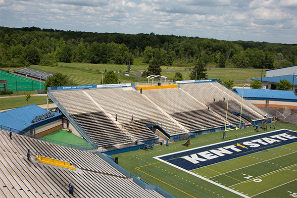 Perfect Power Wash technicians power washing bleachers at Kent State University