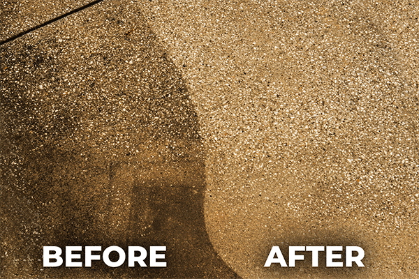 Before and after concrete washing