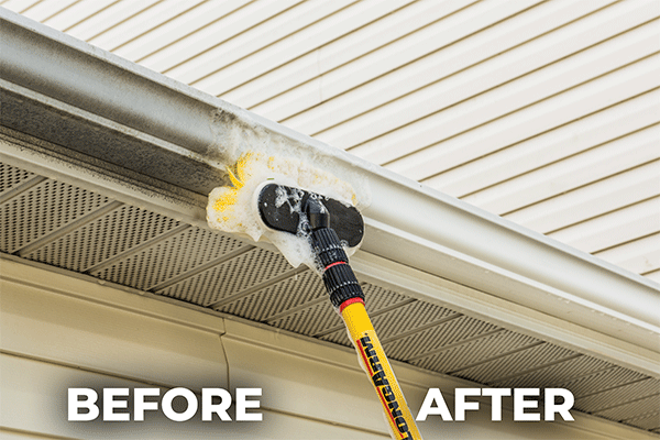 Before and after gutter scrub
