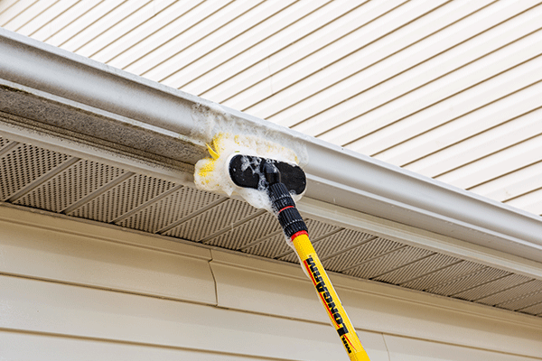 Gutter brush scrubbing a gutter